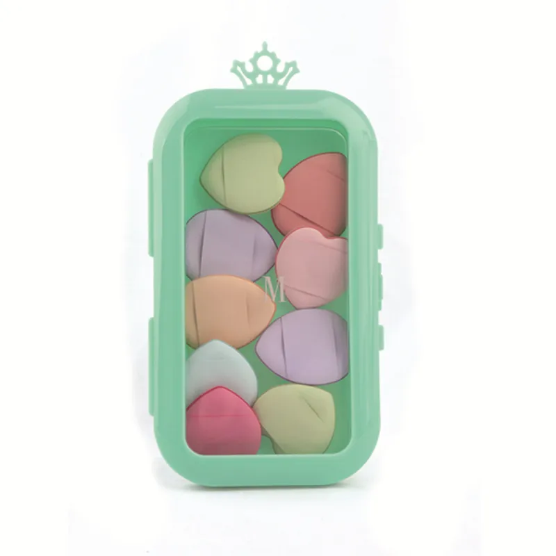 Heart Shape Mini Finger Powder Puff Hydrophilic Non Latex Sponges With Crown Storage Colorful Makeup Tool Beauty