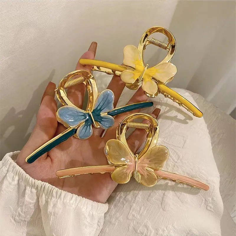 Fairy Butterfly Metal Hair Claw Clip Elegant Enamel Shark Clip For Women Strong Grip Hair Styling Accessories Daily Party