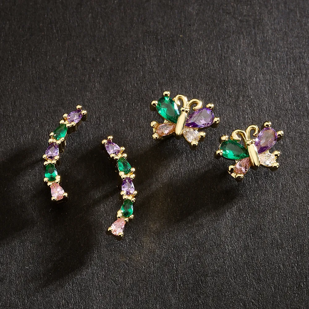 Schmetterling Geometrische Ohrstecker 18K Vergoldetes Kupfer Bunte Zirkonia Schmuck Für Frauen