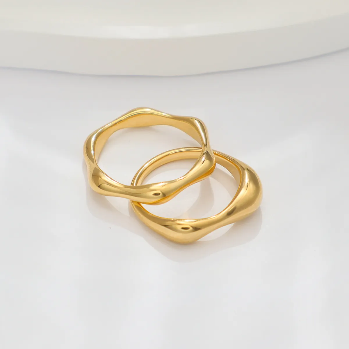 Minimalist Wavy Irregular Ring For Women 18K Gold Plated Stainless Steel High Polish Geometric Niche Design Jewelry