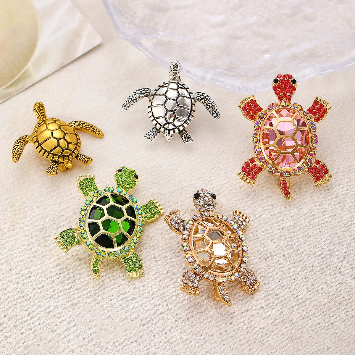 Broche Tortue en Alliage Vintage Avec Strass en Cristal Mode Tortue de Mer Épingle d'Animal Pour Bijoux Femme Cadeau