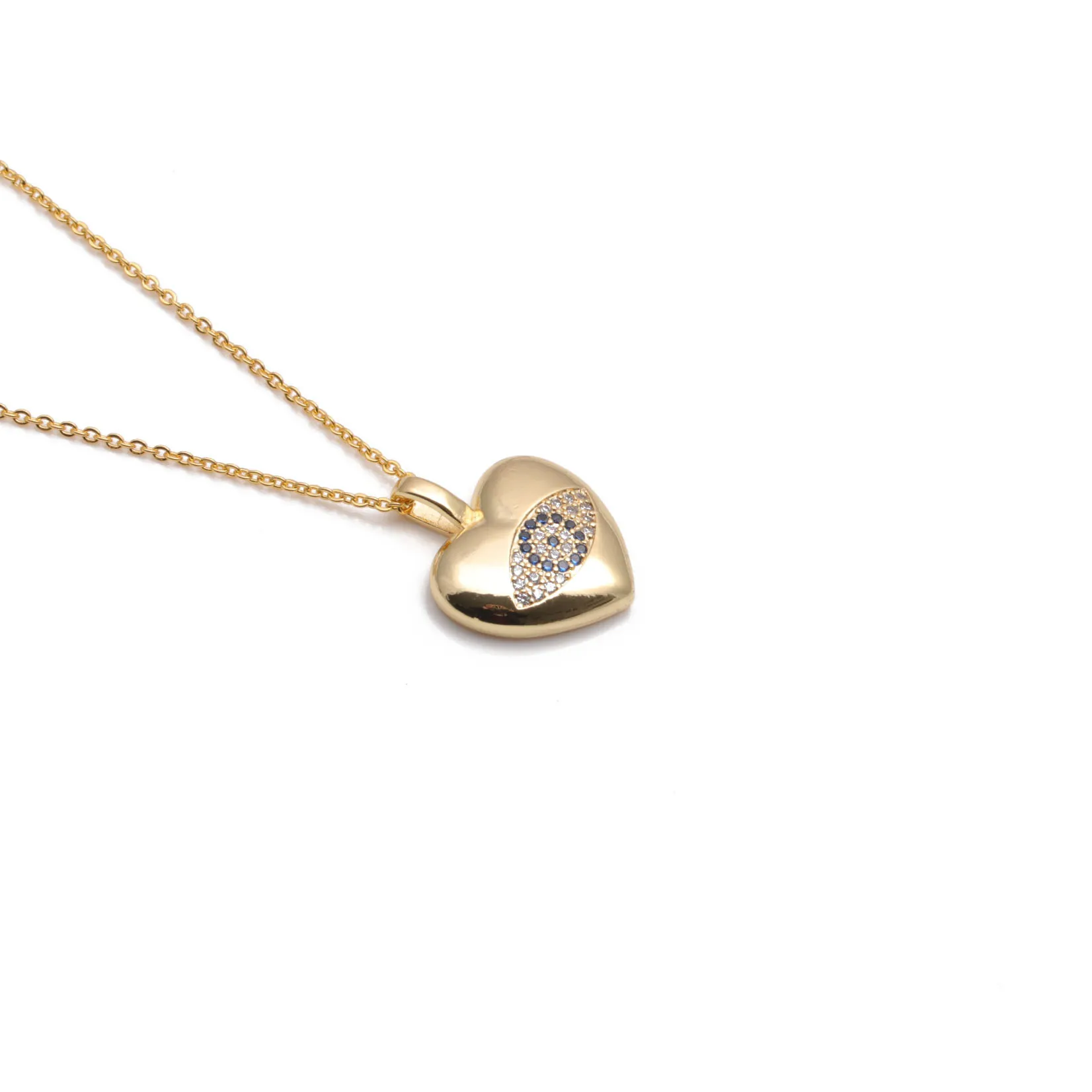 Evil Eye Herz Anhänger Halskette Kupfer Blau Zirkonia Vergoldet O-Kette Glücksschmuck Für Frauen Mädchen Elegant