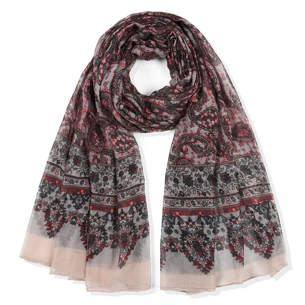 Women Bohemian Paisley Print Scarf Voile Lightweight Breathable Large Shawl Vintage Ethnic Cashew Floral