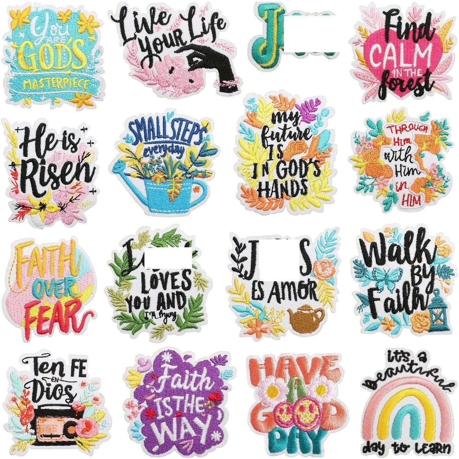 Inspirational Bible Verse Embroidery Patches Religious Jesus Quotes Floral Butterfly Iron On Decals For DIY Clothing Bags