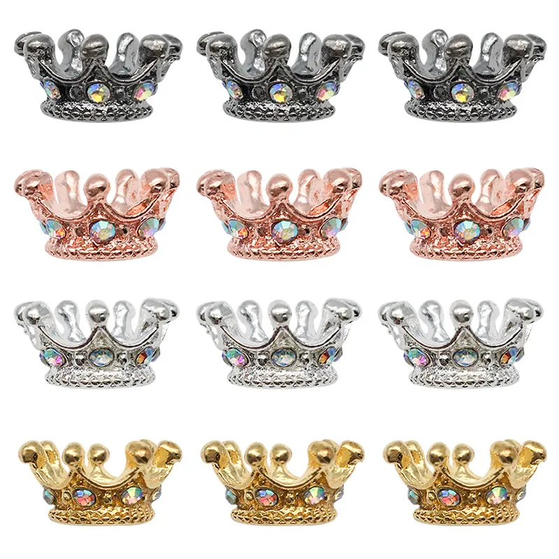 Crown Beads Alloy Colorful Rhinestone Hollow Spacer Jewelry Making DIY For Bracelets Necklaces