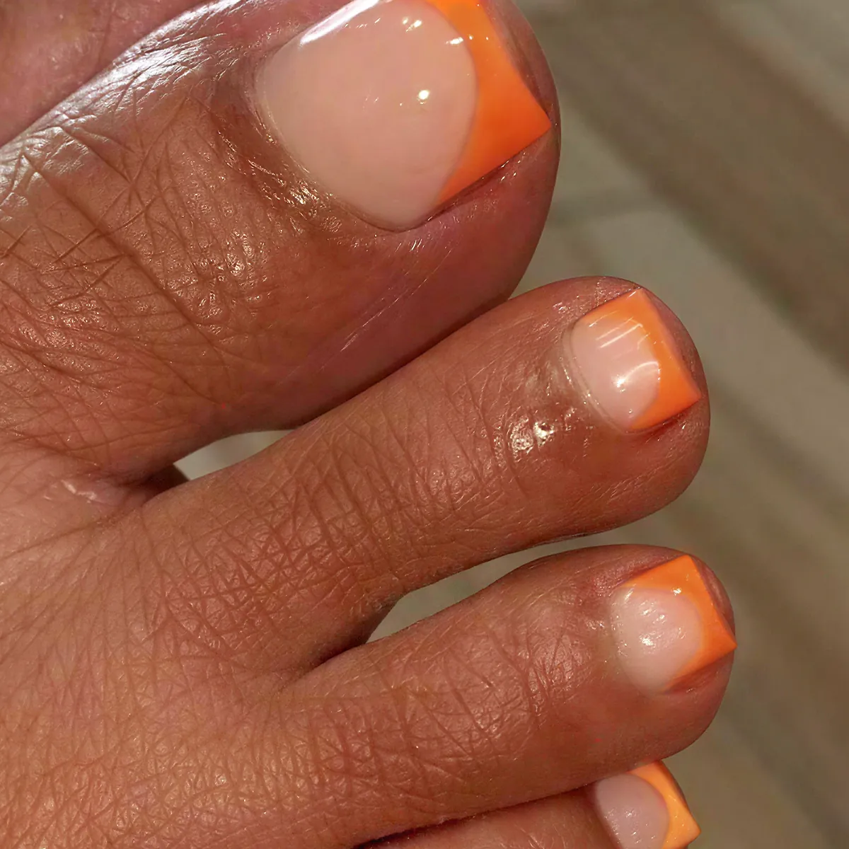 Press On Zehennägel Orange French Tip Farbverlauf Glänzend Quadratische Form Falsche Zehennägel Für Frauen