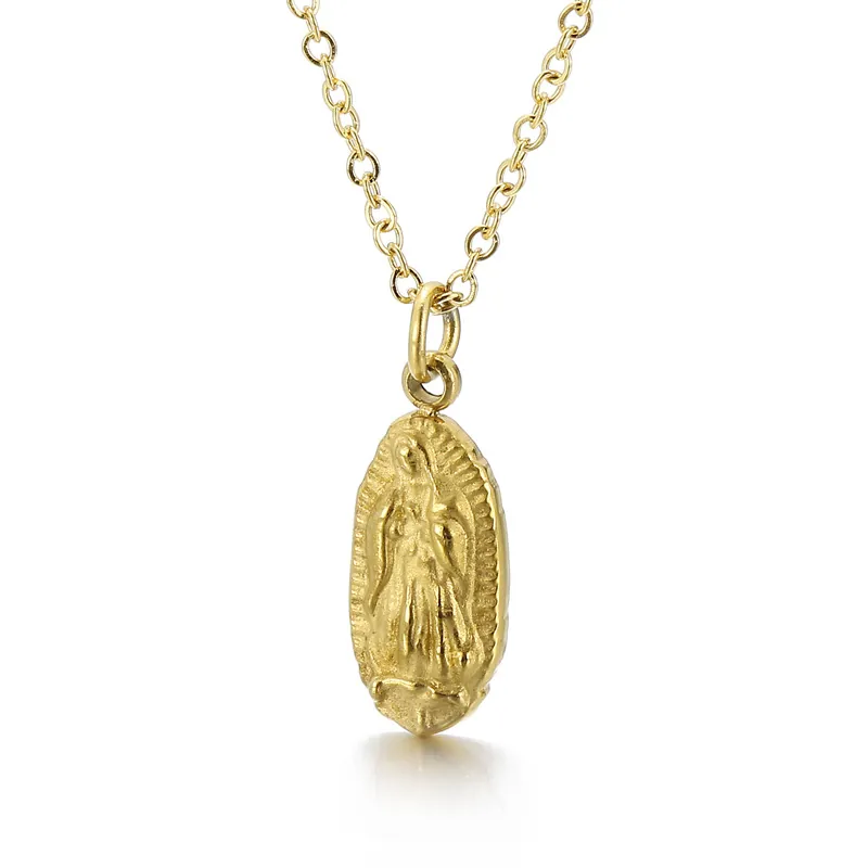 Collier Pendentif Vierge Marie Guadalupe Acier Inoxydable Plaqué Or Bijoux Religieux Rétro Hip Hop Pour Femmes