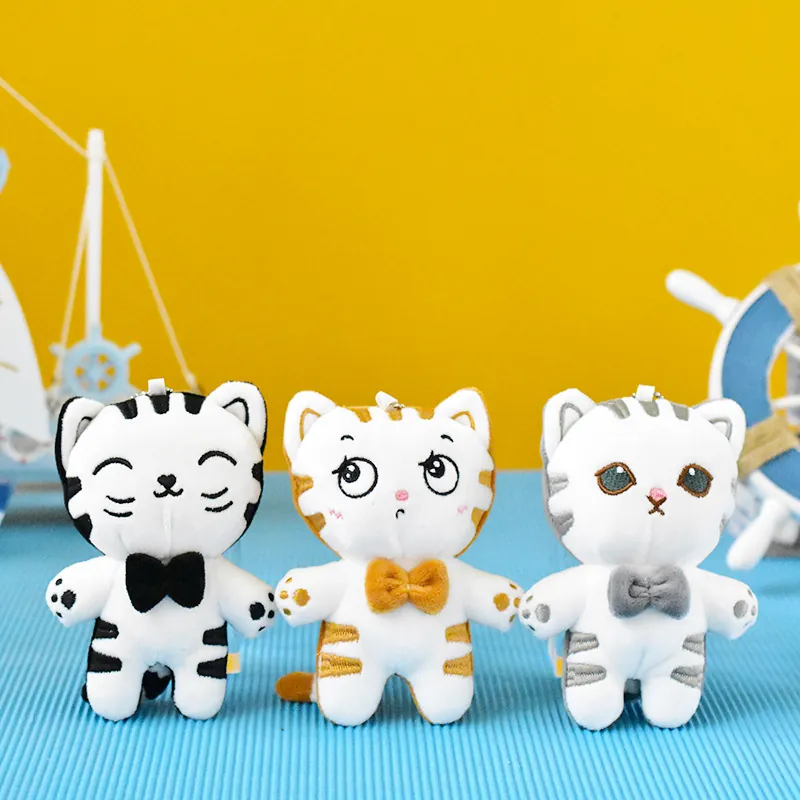 Cute Tiger Cat Plush Keychain Pendant Soft Stuffed Animal Mini Cat Toy Bag Charm Striped Cat Doll Keyring Gift For Kids Women