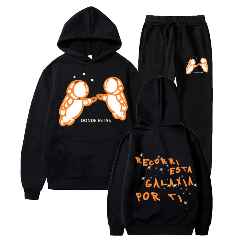 Men Hooded Sweatshirt And Jogging Pants Polyester Casual Sports Astronaut Print Loose Pullover Streetwear
