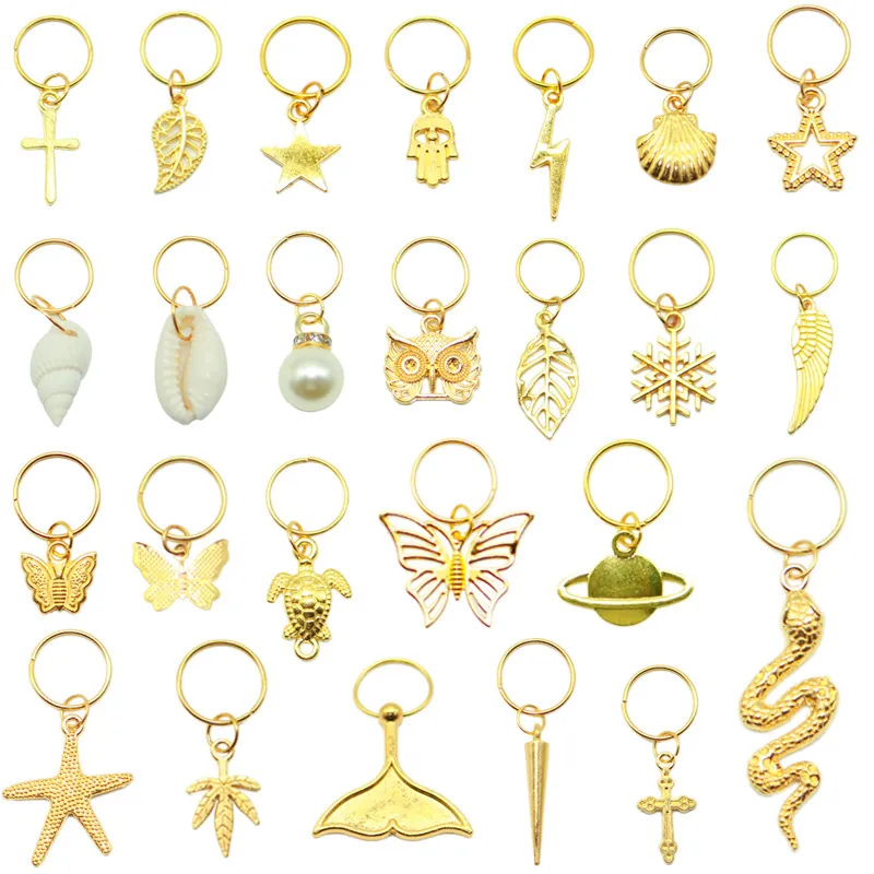 Dreadlock Hair Rings Alloy Braid Clips Pendants Star Butterfly Shell Cross Charms Hair Jewelry Accessories Styling