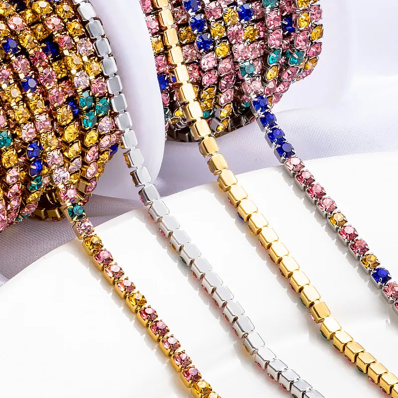 Stainless Steel Rhinestone Claw Chain Colorful Crystal DIY Jewelry Making Accessories For Necklace Bracelet Fashion Decoration