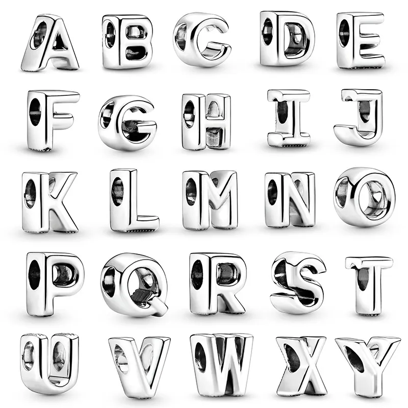 English Letter Beads Silver Tone Metal Alphabet Charms For DIY Jewelry Making Bracelet Necklace Minimalist Accessories