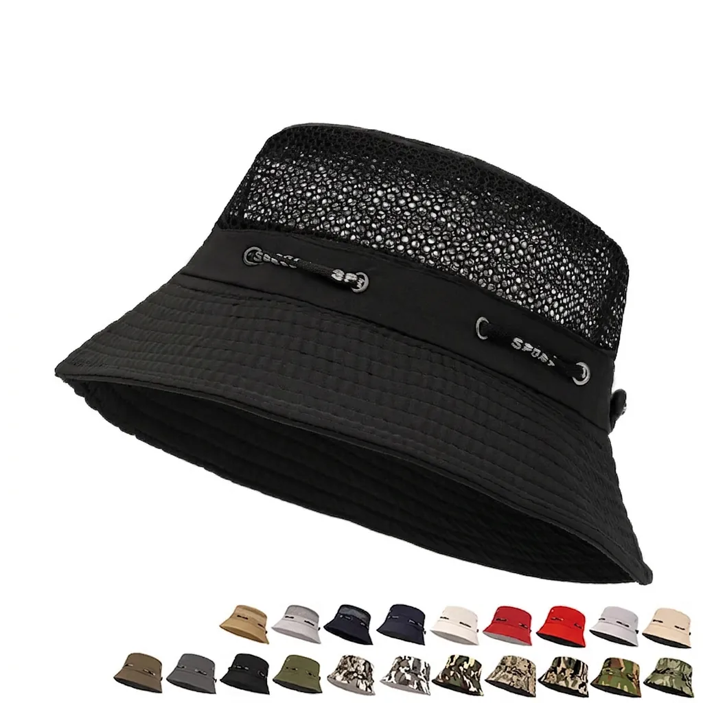 Cappello Bucket Mesh Traspirante Tesa Larga Protezione Solare Coulisse Regolabile Escursionismo Pesca Esterno Per Uomini Donne