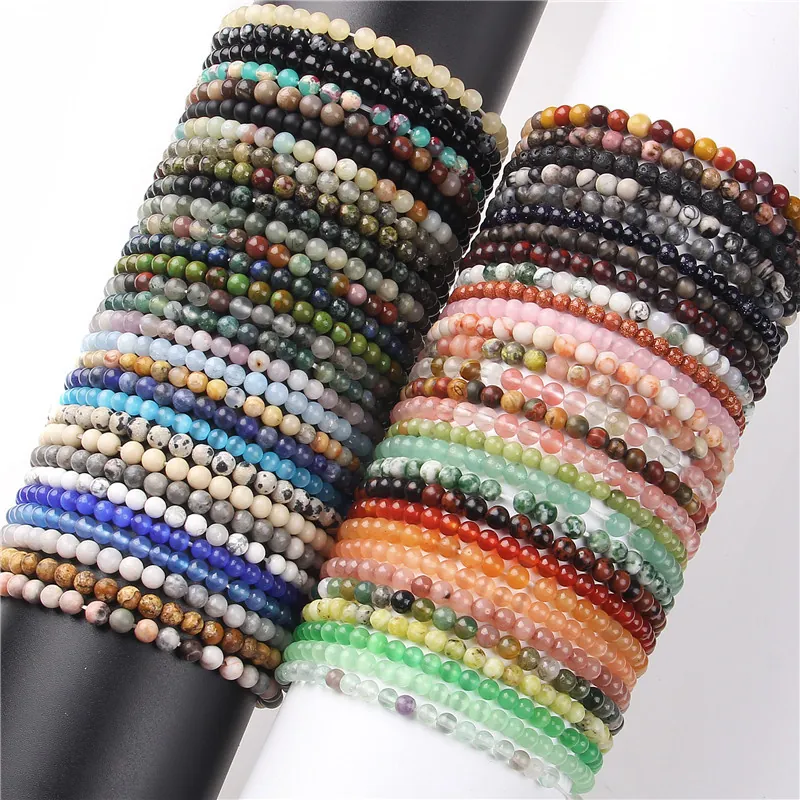 Natural Stone Beaded Bracelet Gemstone Agate Crystal Jasper Handmade Stretch Round Beads Jewelry Gift For Men Women