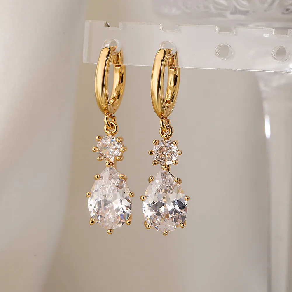 Geometric Teardrop Dangle Earrings Copper With Cubic Zirconia Pear Cut Elegant Commute Jewelry For Women