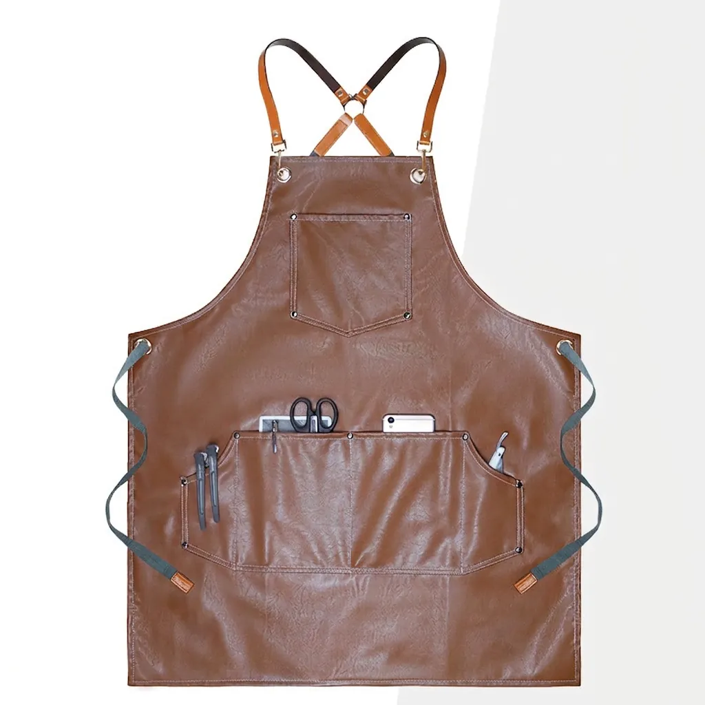 Grembiule In Pelle PU Impermeabile Professionale Con Tasche Multiple Spalline H-Back Regolabili Per Cucina Barista Parrucchiere