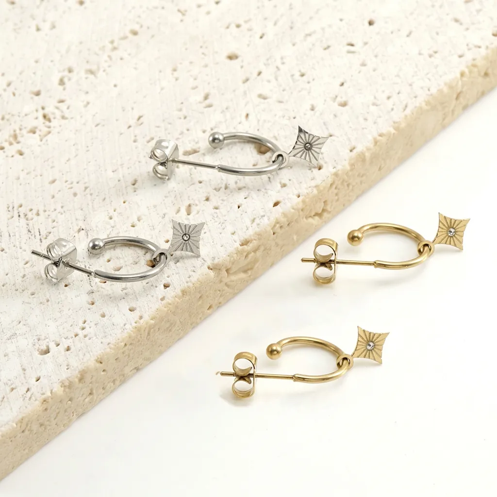 Stern Anhänger Creolen Edelstahl Mit Zirkon Minimalistischer Geometrischer Zierlicher Schmuck Goldene Farbe Für Frauen