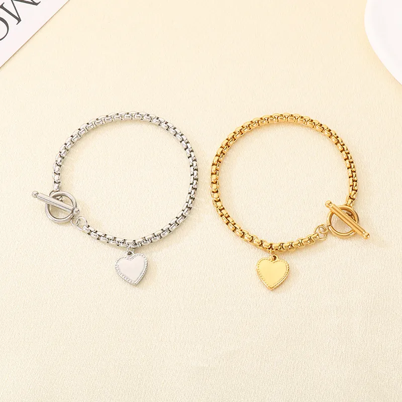 Bracciale Con Pendente A Cuore In Acciaio Inossidabile Chiusura A Gancio Catena A Maglia Quadrata Gioielli Di Lusso Per Donna