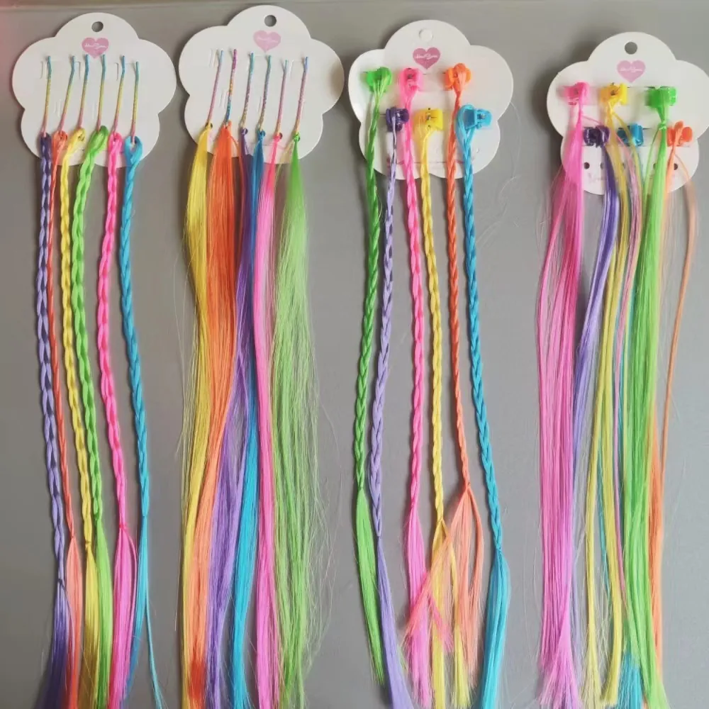 Estensioni Capelli Colorati Bambini Arcobaleno Trecce Lisce Clip Snap Claw Accessori Capelli Festival