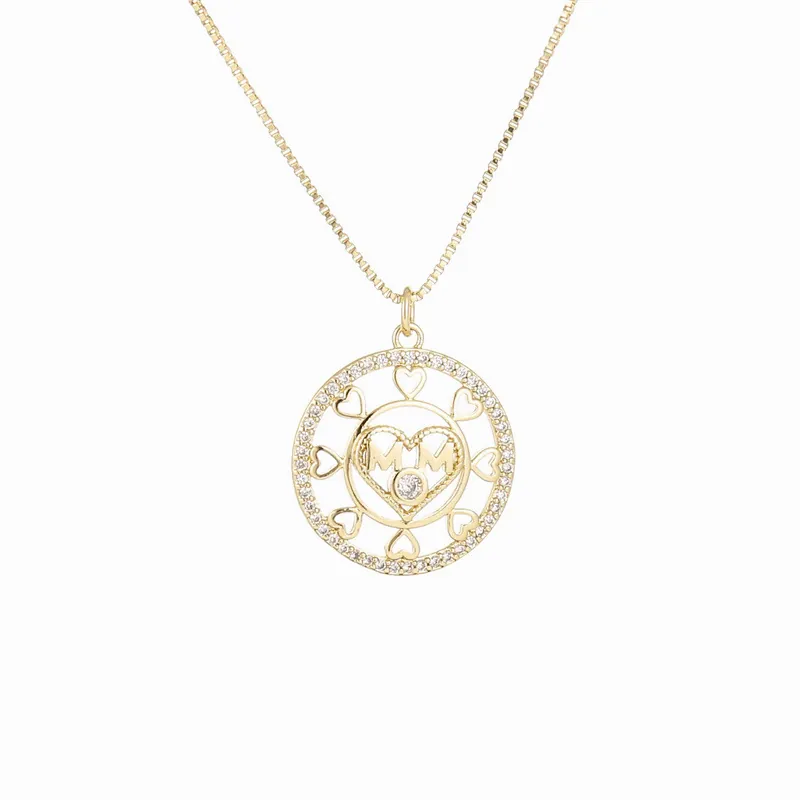 Elegante Herz Anhänger Halskette Kupfer Mikro Zirkon Hohl Mom Brief Muttertag Geschenk Für Frauen Mode Schmuck