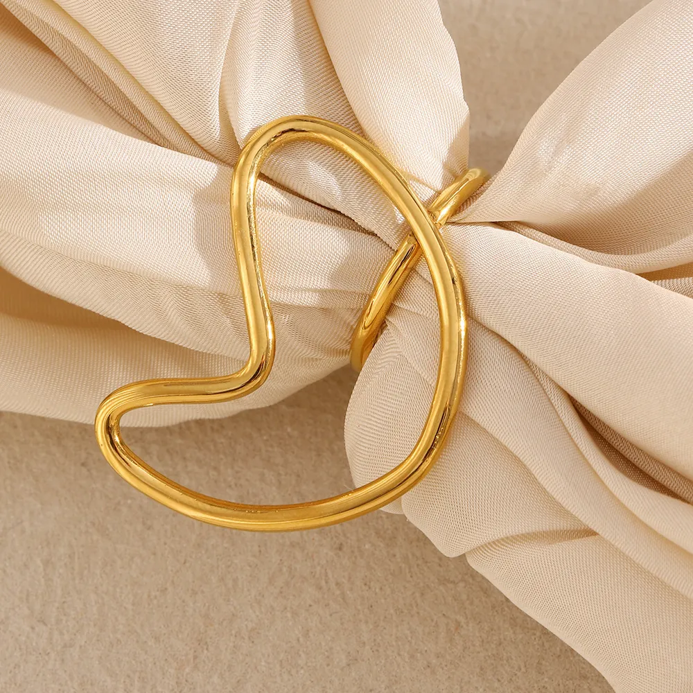 Minimalist Heart Line Ring Exaggerated 18K Gold Plated 316L Stainless Steel Jewelry For Women