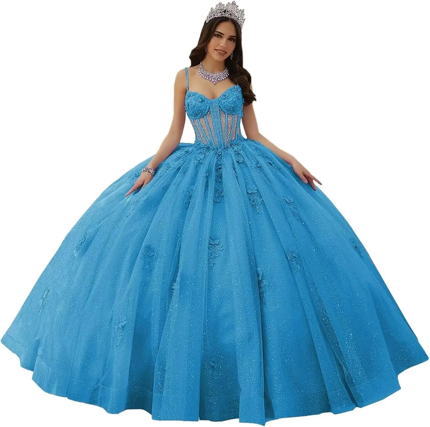 Quinceanera Jurk Galajurk Glitter Tulle Kant Applicatie Corset Lijfje Spaghetti Bandjes Formele Avond Prinses Voor Dames