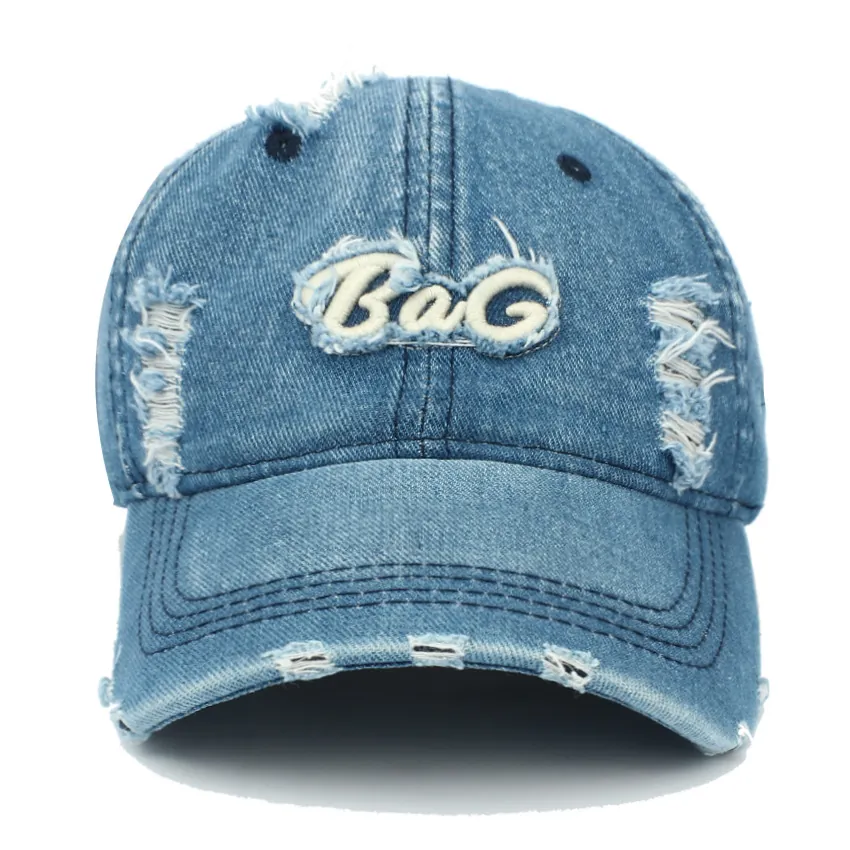Vintage Verwaschene Denim Baseballkappe Risse Streetwear Baumwolle Verstellbar Sonnenschutz Hut Unisex