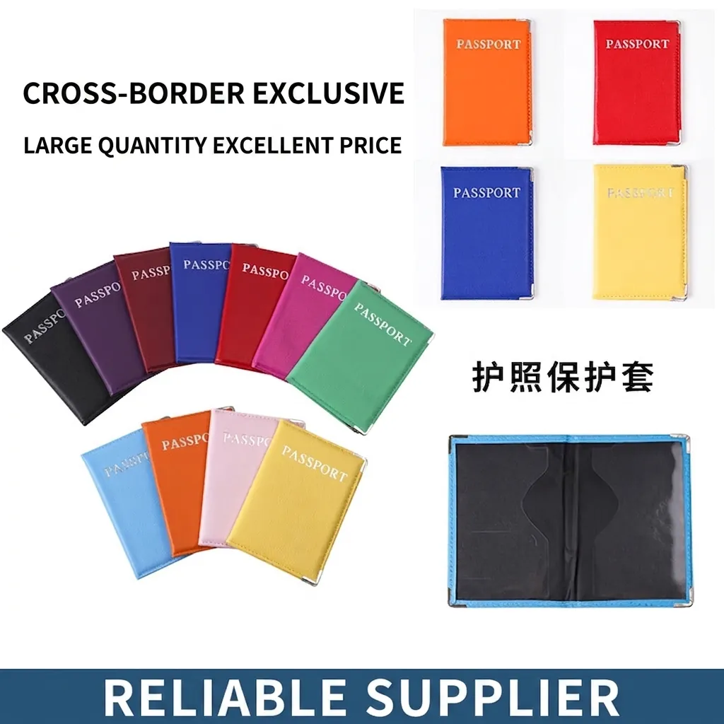 Passport Holder PU Leather Cover With Metal Corners Travel Document Organizer Case Solid Color Minimalist Unisex