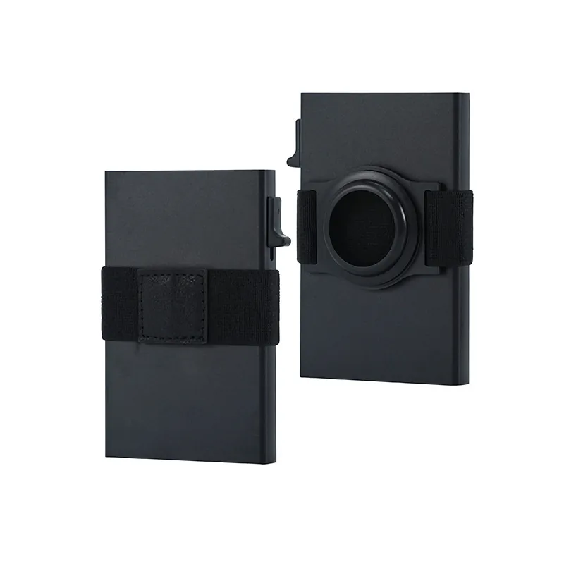 Card Holder Aluminum Alloy RFID Blocking Minimalist Wallet With Tracker Slot Pop Up Mechanism Sleek Metal Case
