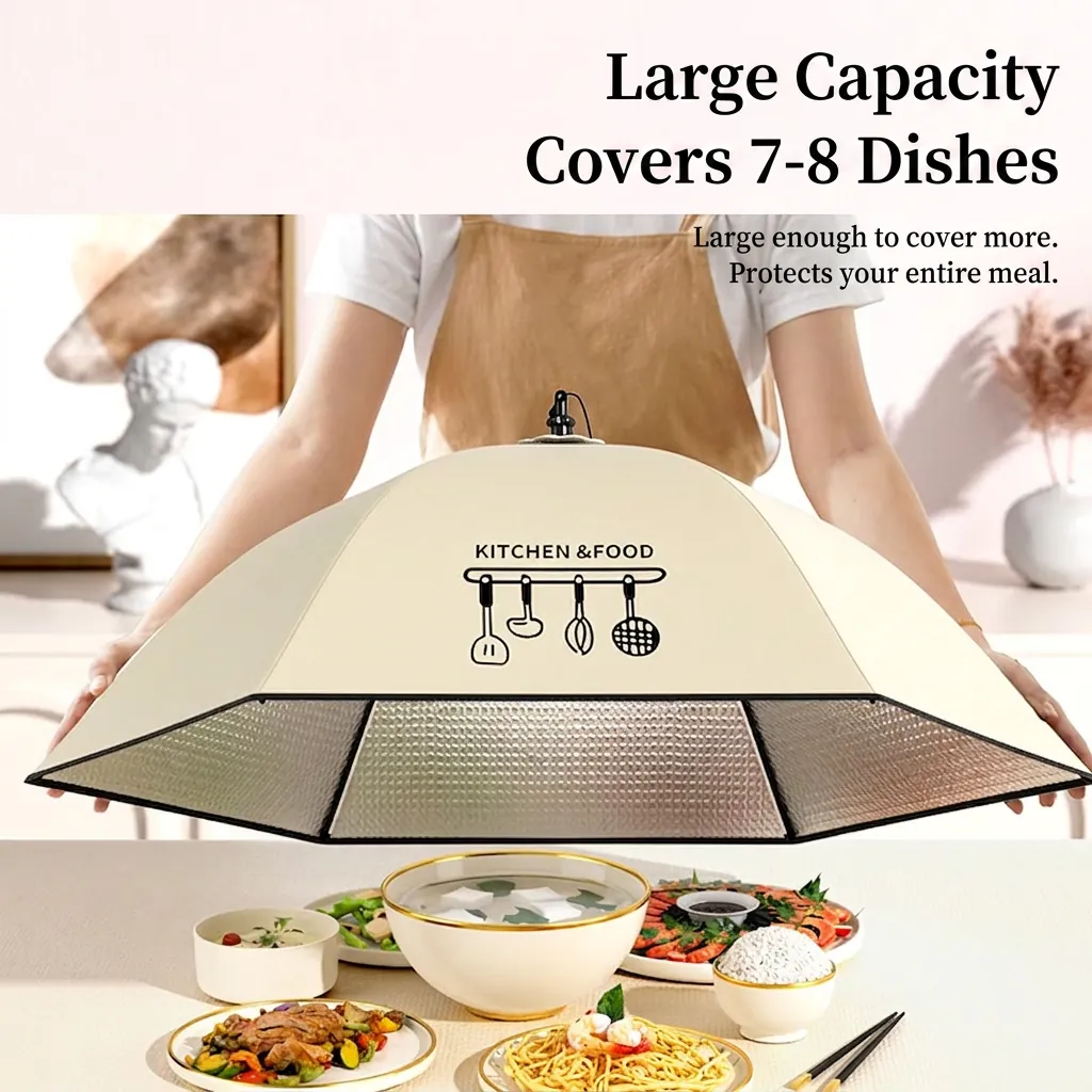 Foldable Insulated Food Cover Umbrella Style Thermal Table Shield Aluminum Foil Lining Dustproof Insect Protection