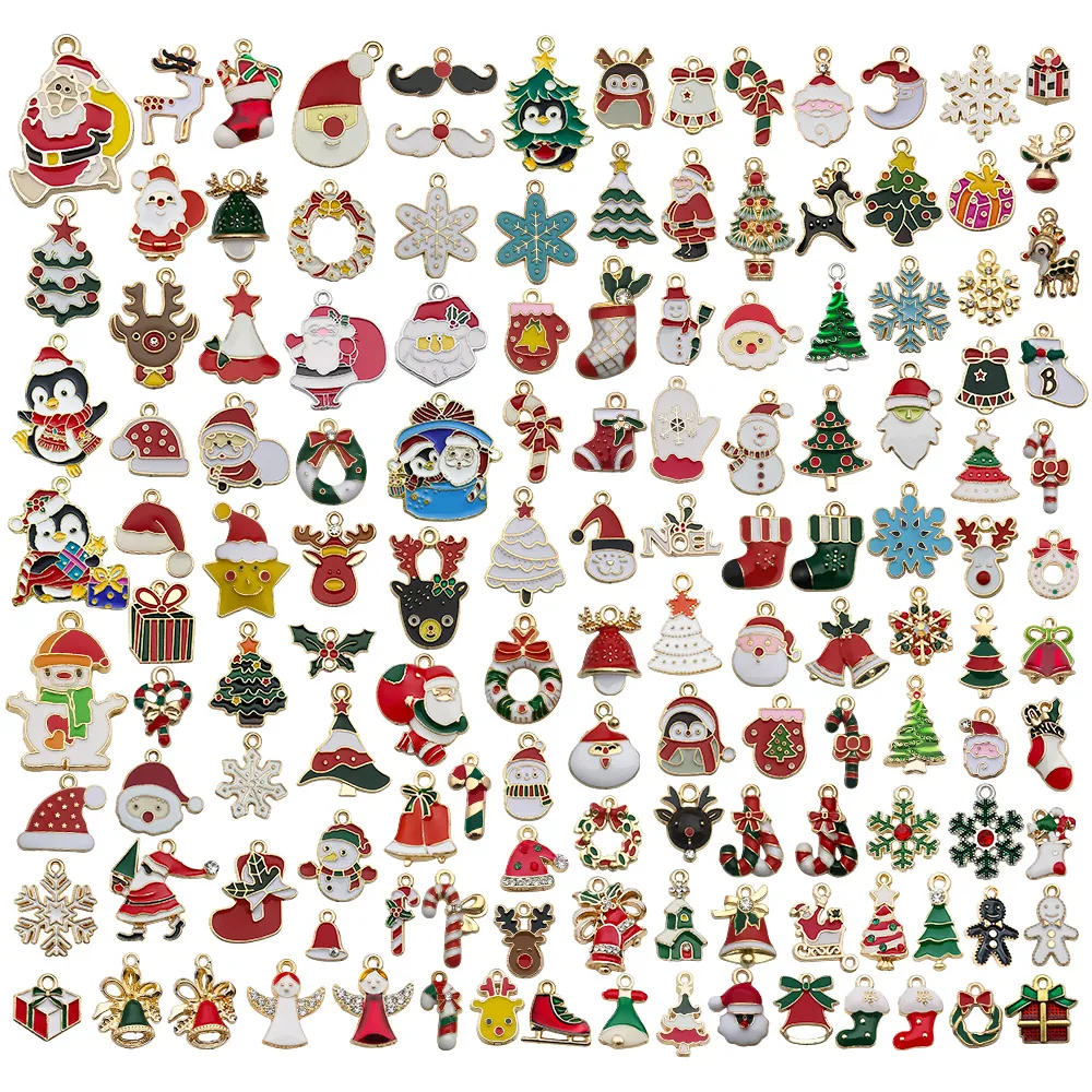 Ciondoli Di Natale Pendenti Lega Smalto Babbo Natale Renna Fiocchi Di Neve Per Creazione Gioielli DIY Collane Braccialetti Decoro