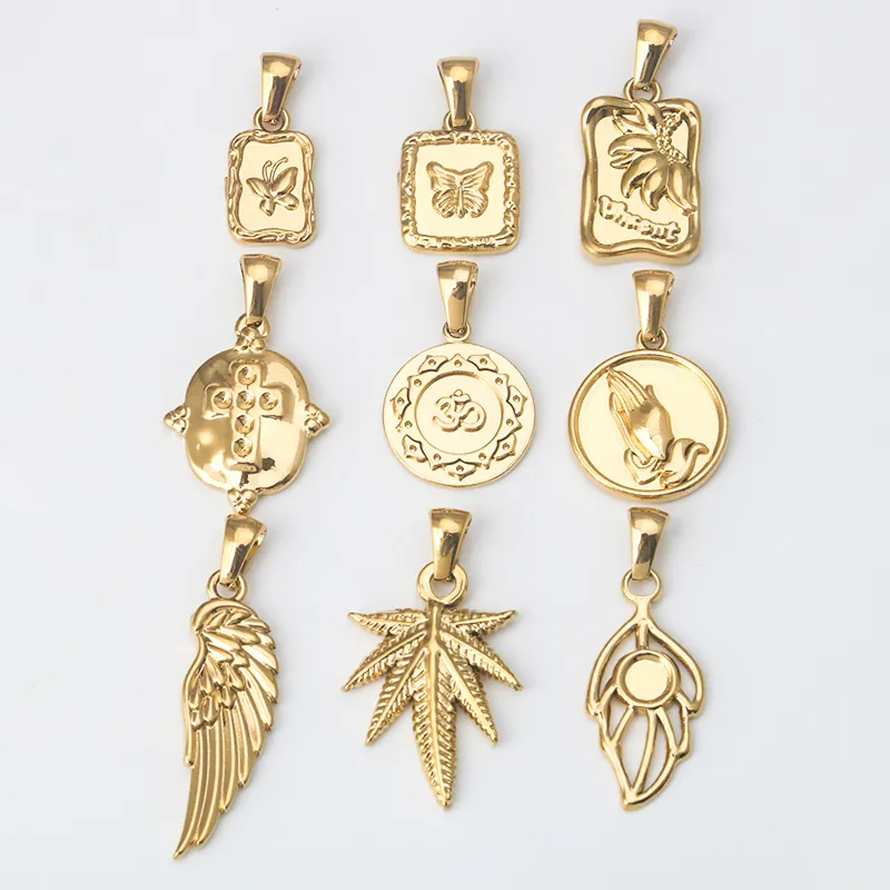 Gold Plated Stainless Steel Pendants Wings Praying Hand Maple Leaf Jewelry Charms For DIY Necklace Bracelet