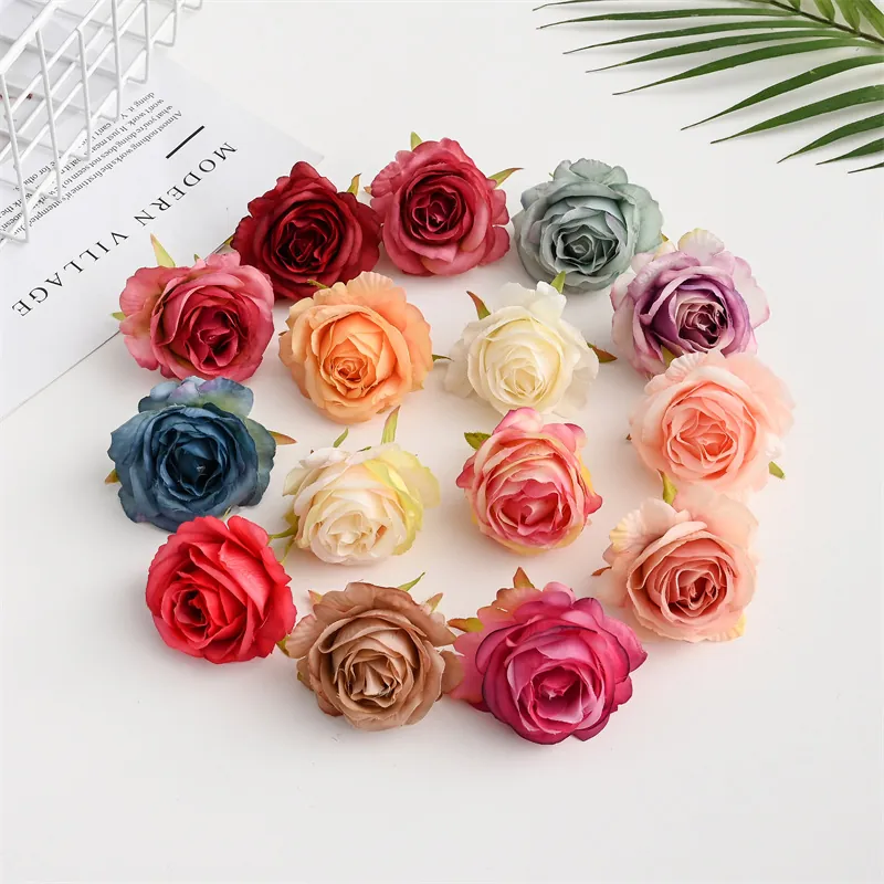 Artificial Rose Flower Heads Silk Like Fabric Floral Ornament For Wedding Home Decoration DIY Craft Material Photography Props