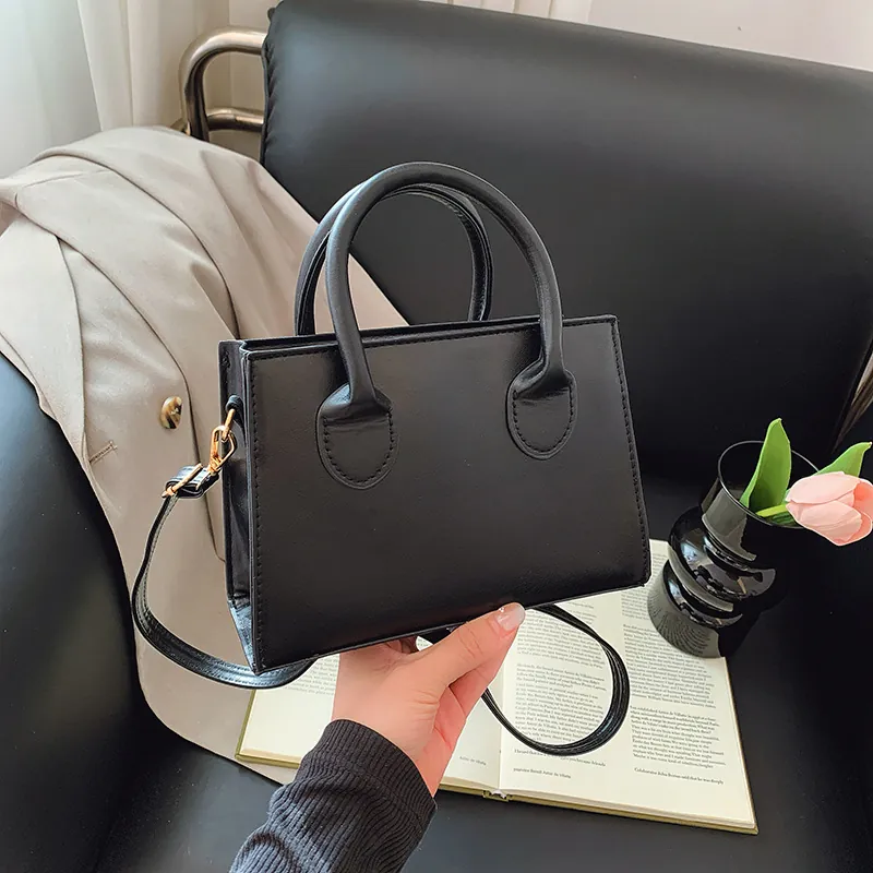 Women PU Leather Mini Handbag Retro Elegant Crossbody Bag With Double Handles And Adjustable Strap Simple Square Bag