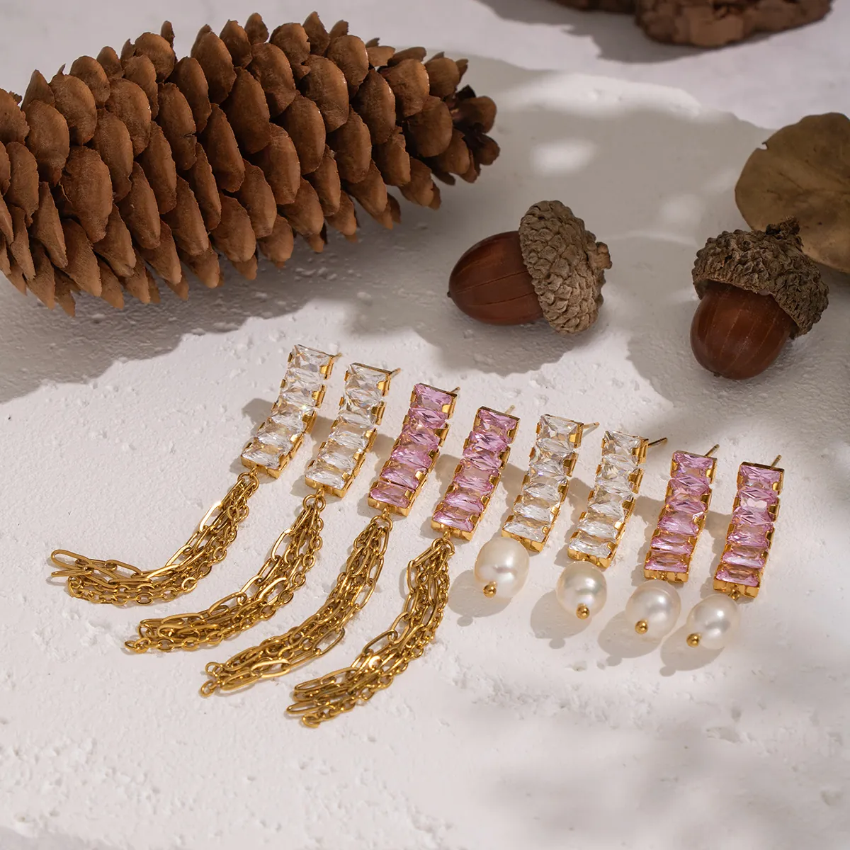 Orecchini Pendenti Eleganti Con Zircone Quadrato In Acciaio Inossidabile Catena Nappa Gioielli In Cristallo Per Donna Impermeabili