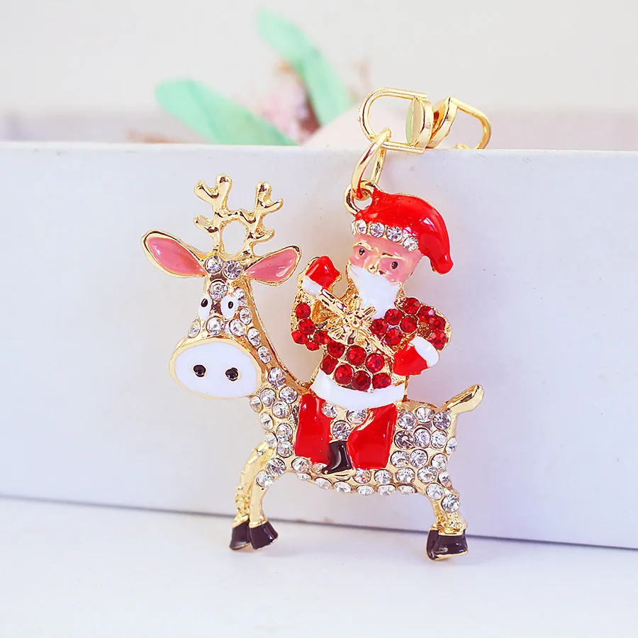 Carino Renna Babbo Natale Portachiavi Metallo Strass Smalto Natale Ciondolo Borsa per Donna Ragazze Regalo di Festa