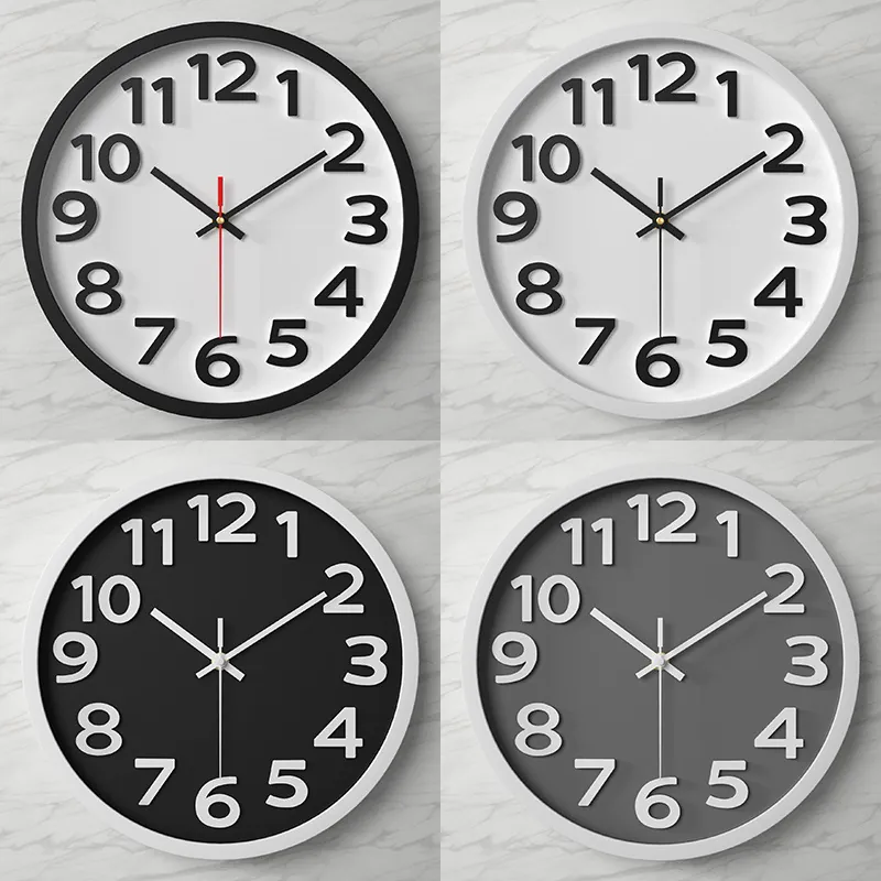 Wall Clock Modern Minimalist Silent Quartz Movement 3D Arabic Numerals Plastic Frame Glass Mirror Home Office Decor