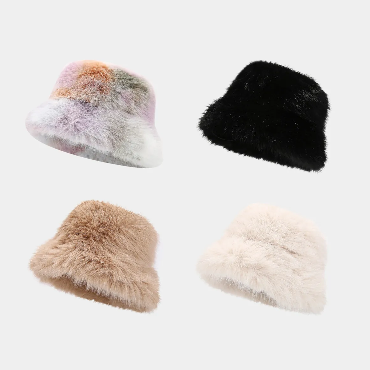 Women Vintage Faux Fur Bucket Hat Fluffy Plush Winter Warm Thicker Fisherman Hat For Outdoor Autumn Winter Daily Accessories