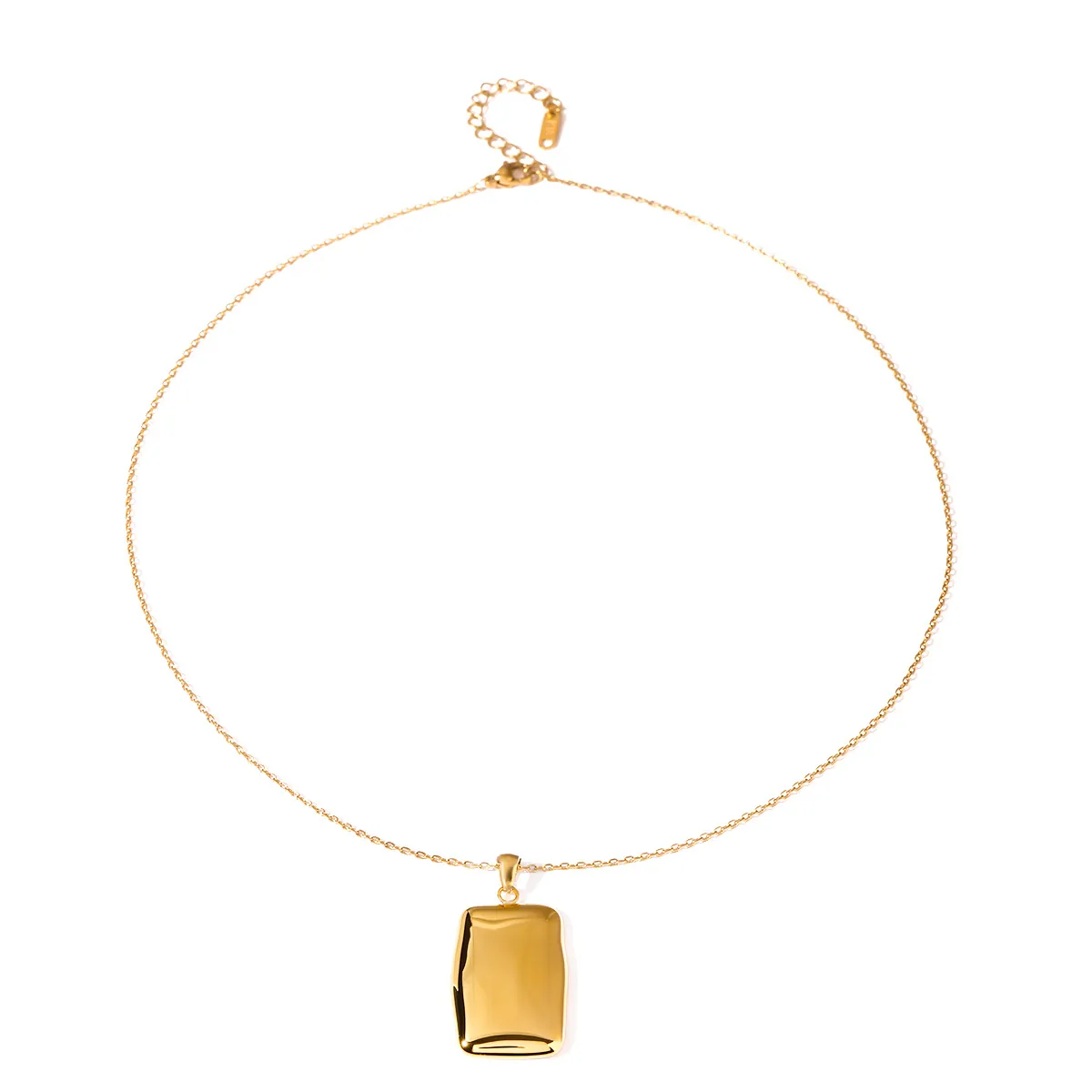 Minimalist Rectangular Pendant Necklace 18K Gold Plated Stainless Steel Snake Chain Waterproof Hypoallergenic Jewelry For Women