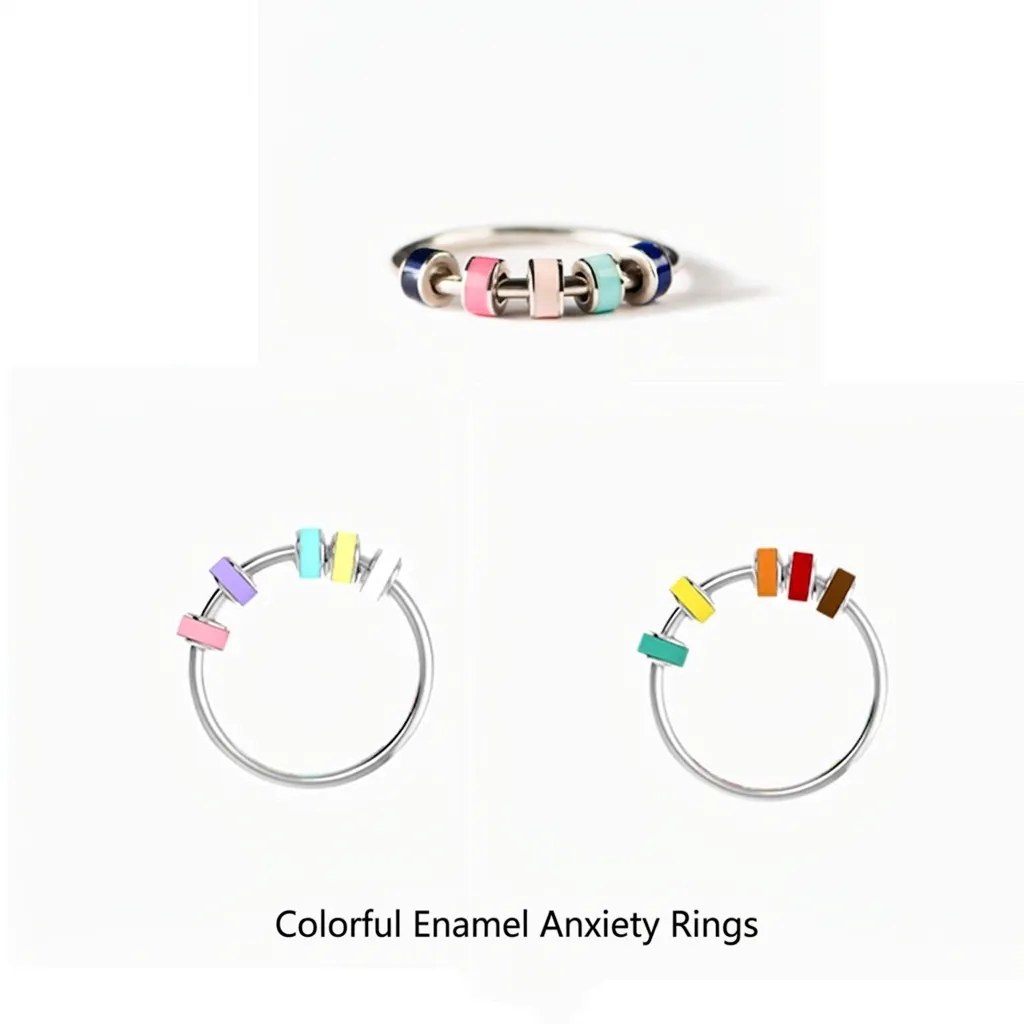 Anxiety Spinner Ring Stainless Steel Enamel Rotating Beads Anti Stress Relief Fidget Jewelry Finger Accessory