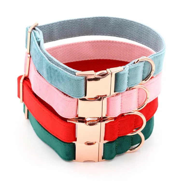Adjustable Pet Collar Luxury Velvet Fabric With Rose Gold Metal Buckle Soft Comfortable For Small Medium Large Dogs