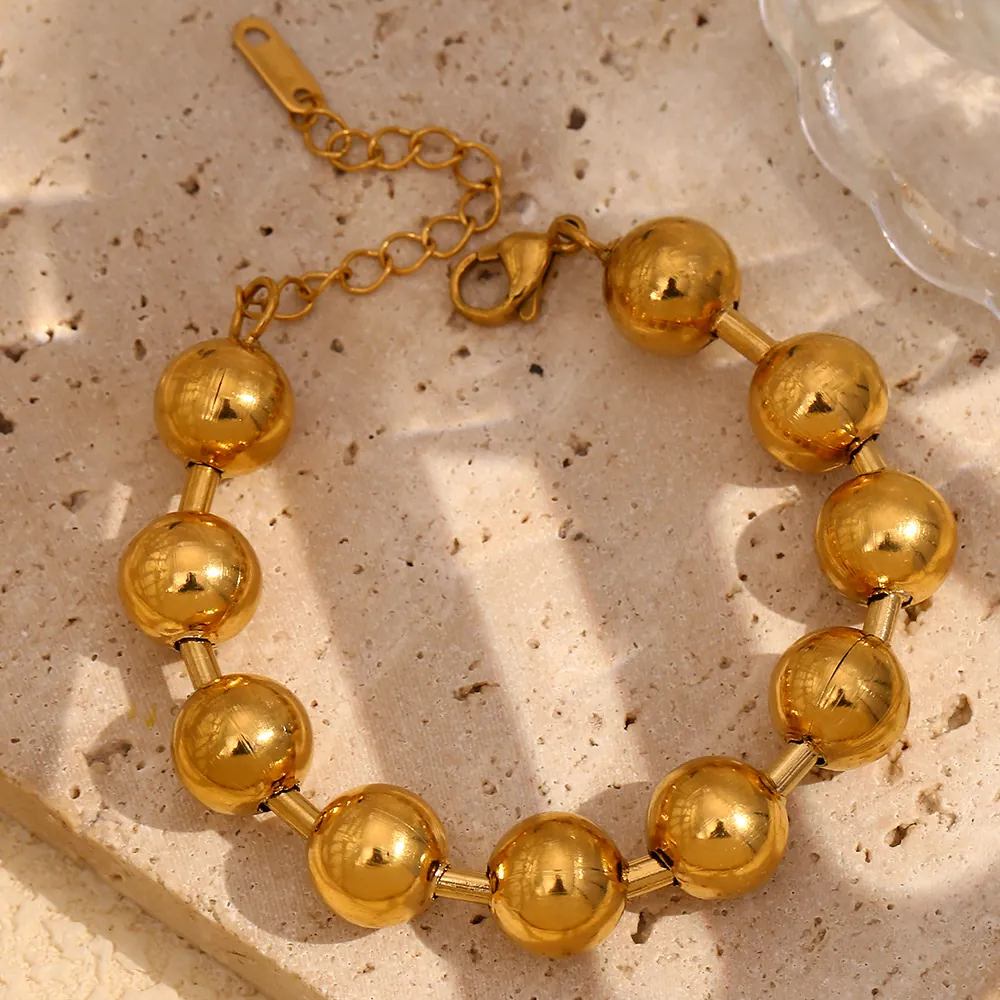 Minimalistisches Vergoldetes Edelstahl Armband Mit Großen Perlen Für Damen Französischer Stil Eleganter Modeschmuck Verstellbar