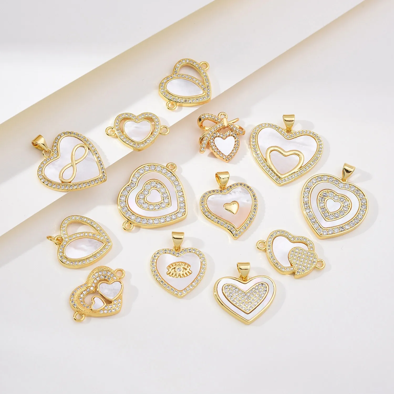 Heart Pendant Necklace Gold Plated Copper Natural Shell Inlay Zirconia DIY Jewelry For Women