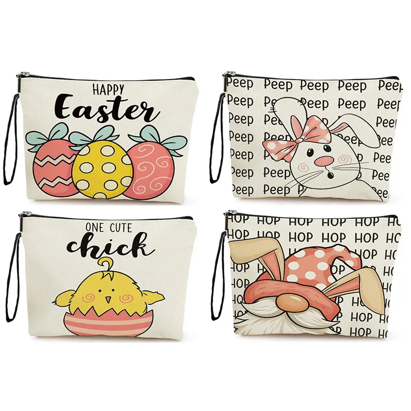 Oster Make-up Tasche Leinen Leinwand Hase Ei Druck Kosmetiktasche Reise Organizer Reißverschluss Armband Frauen Geschenk