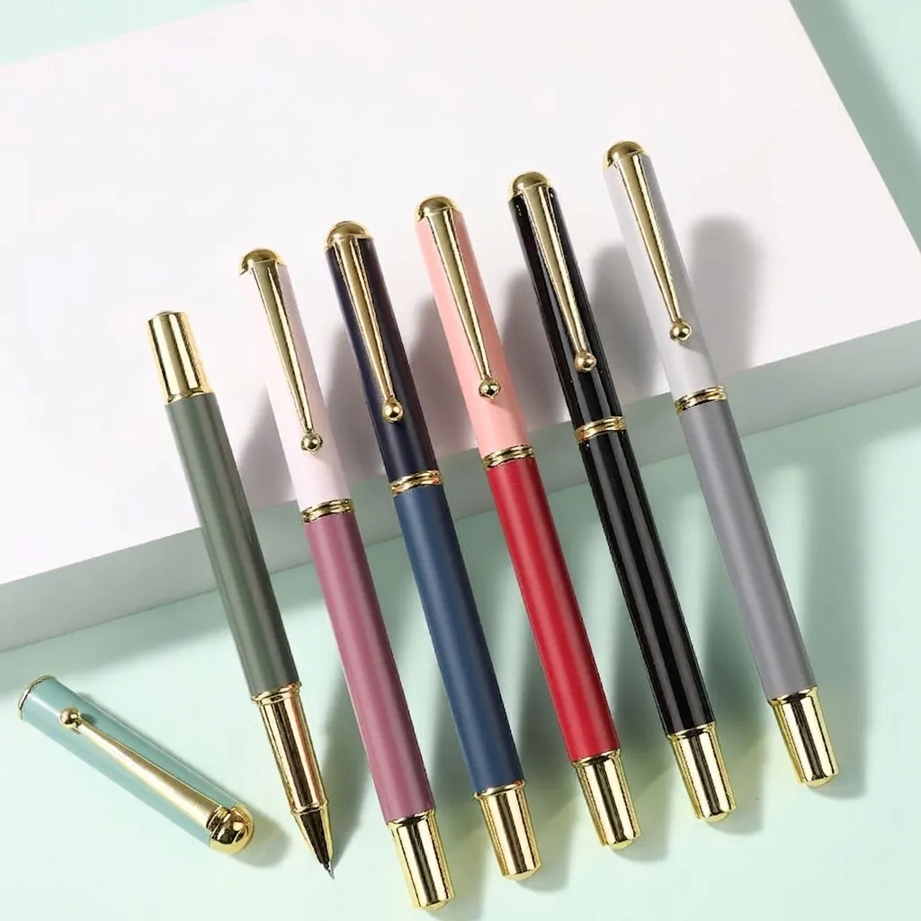 Metal Fountain Pen Morandi Color Business Executive Writing Fine Nib Calligraphy Student Gift Stationery Office Elegant