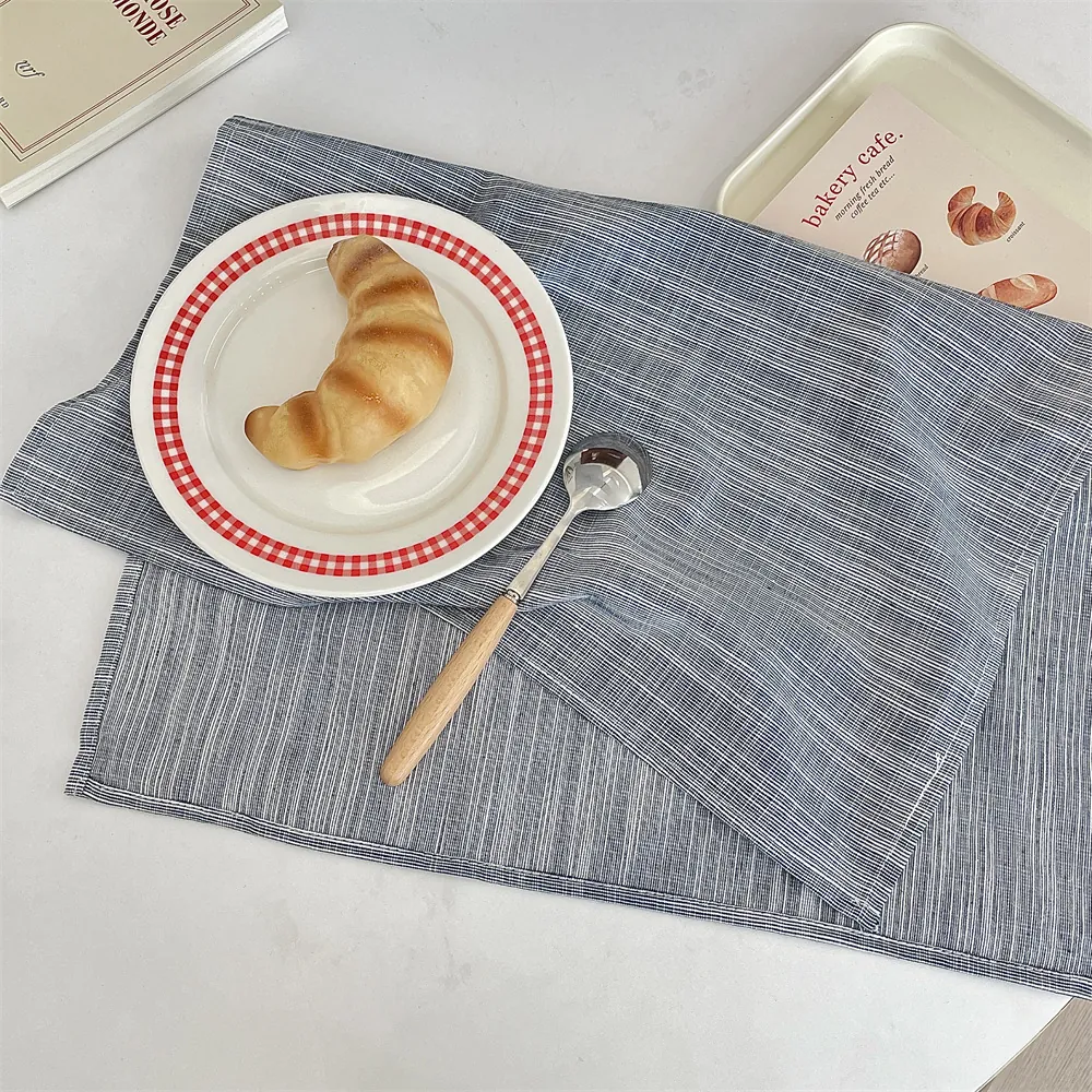 Set De Table En Coton Et Lin Résistant À La Chaleur Anti-Tache Serviette De Table Cuisine Motif Géométrique Feuille