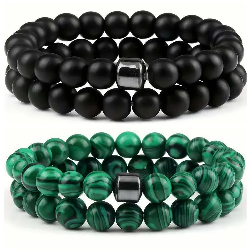 Bracciale Di Perline In Pietra Naturale Occhio Di Tigre Lapislazzuli Elastico Gioielli Boho Uomo Donna