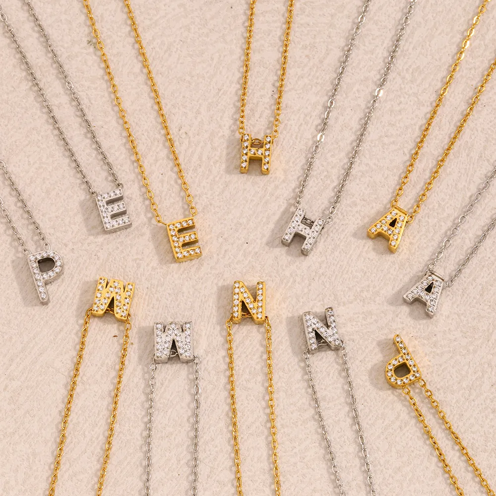 Collana Con Pendente Lettera Iniziale Acciaio Inossidabile Placcato Oro 18K Zirconia Gioielli Di Moda Per Donna