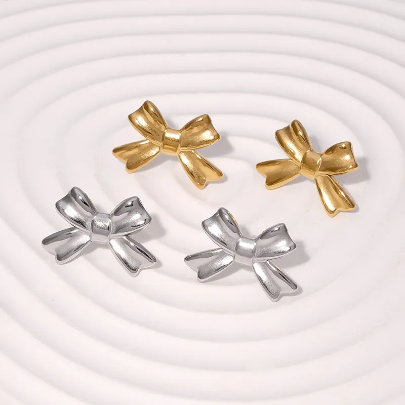 Schleife Ohrstecker 18K Vergoldet Edelstahl Minimalistisch Schleifenform Koreanischer Stil Modeschmuck Für Damen