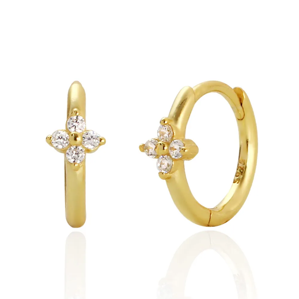 Orecchini a Cerchio Quadrifoglio in Argento Sterling 925 per Donna Orecchini Fiore con Strass Minimalisti Gioielli Oro Argento